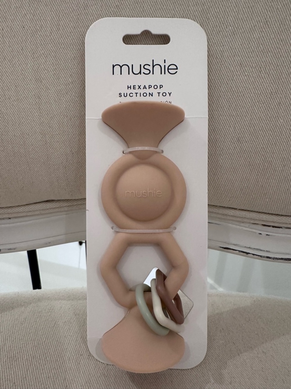 🤍 NWT Mushie HexaPop Baby Suction Toy Blush
